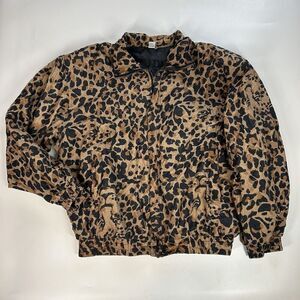Fuda International Womens Large Silk Bomber Jacket Animal Cheetah Leopard Brown